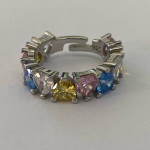 925 Silver heart ring 5.5 size adjustable size cz stones band
